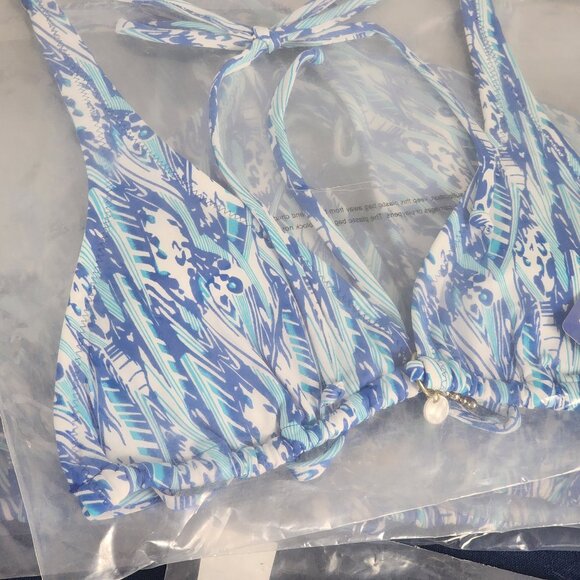 Beach Melissa Odabash Sky Blue Lined Nylon Span Poly Halter Bikini Swim Top Sz S - Picture 14 of 16